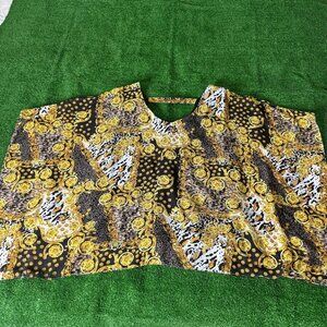 Lightweight Gold Baroque Leopard Print Batwing Caftan Blouse Tunic Plus Size 3X
